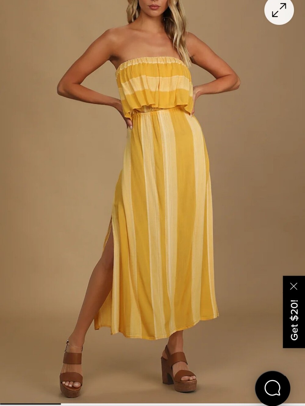 O'Neill Yellow Striped Strapless Maxi Dress